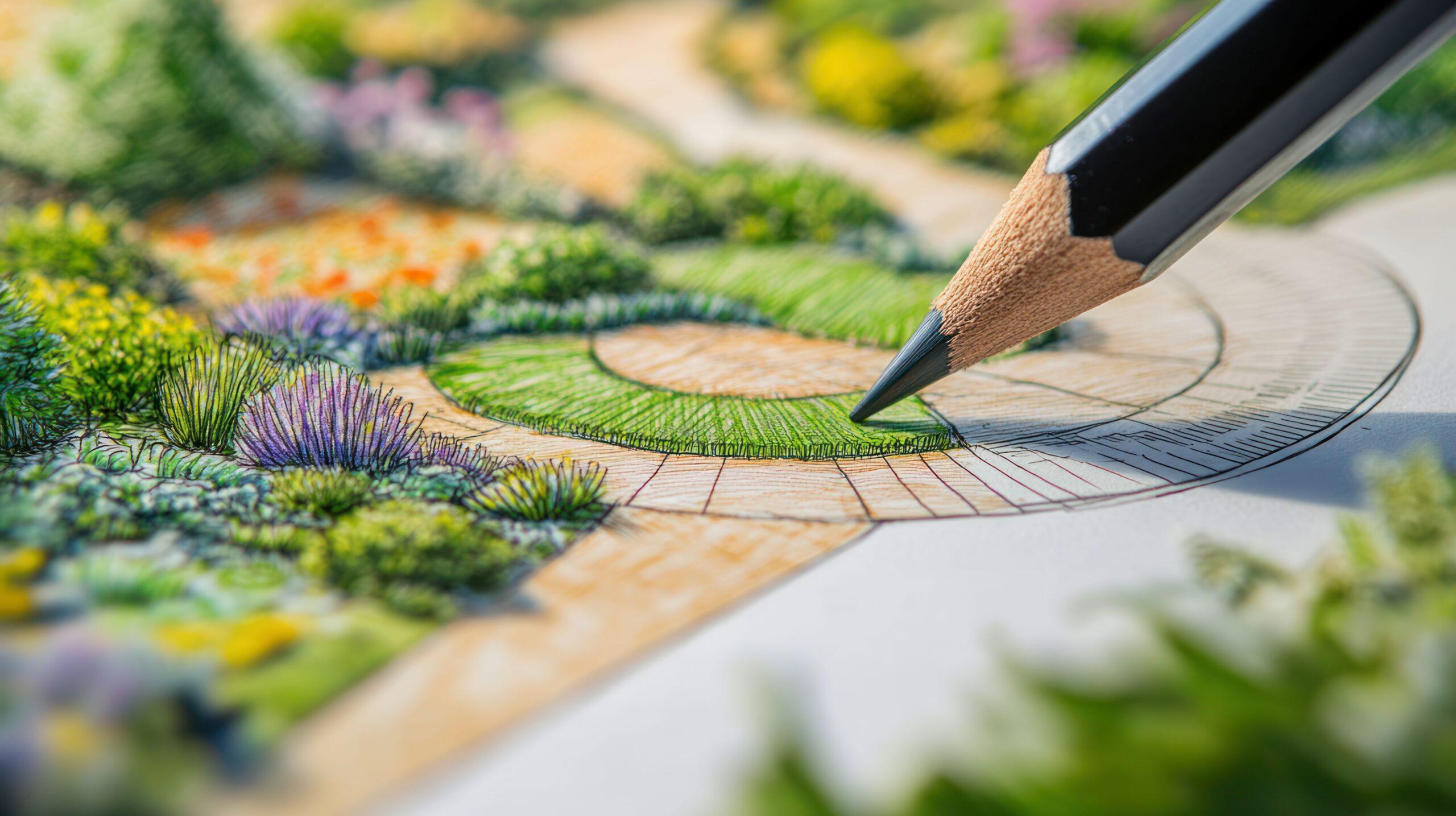 Gartenbau Mannheim: detaillierte Planungsskizze mit Bleistift für strukturierte Gartenkonzepte
