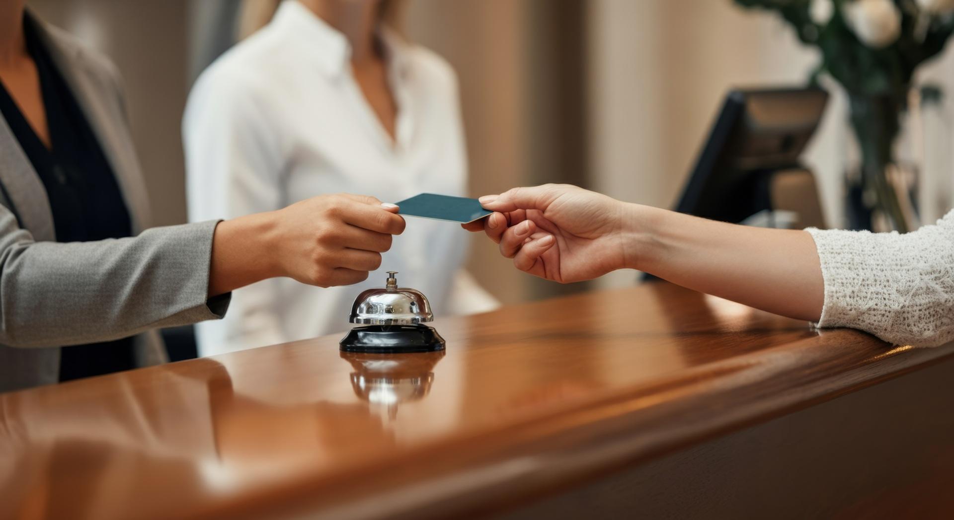 Gaeste empfangen Zimmerschluessel an einer Hotelrezeption | Nonnenhorn Ferienwohnung
