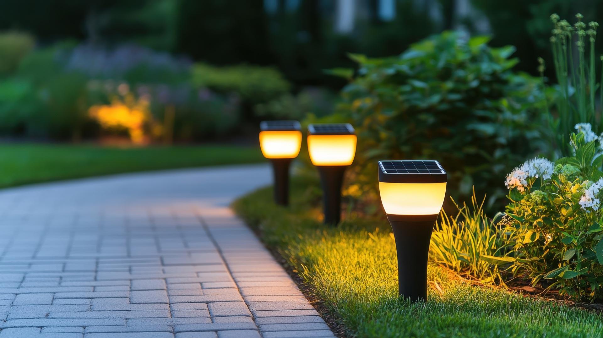 Solarleuchten am Gartenweg bei Dämmerung | Gartendeko