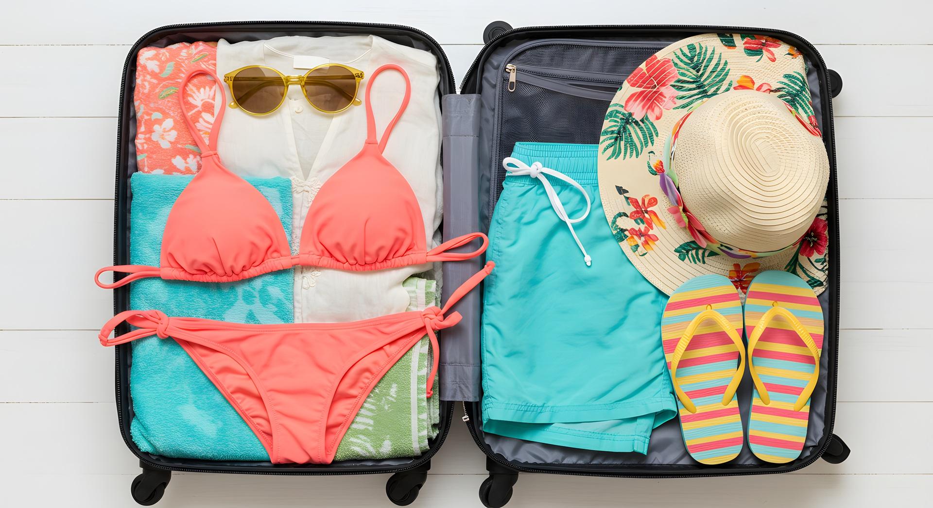 Koffer mit Sommerkleidung Sonnenhut und Flipflops | Valet Parking Frankfurt